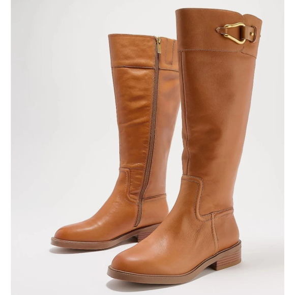 Vince Camuto Women Leather Riding Boot Andalian 8.5 Wide Brown Golden Walnut NWB - Picture 1 of 9